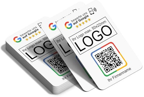 Google Bewertungskarten 3er Set mit QR-Code, NFC und Logo | 55mm x 84mm | Perfekt für Unternehmer