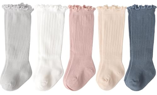 DRESHOW Calcetines hasta la Rodilla para Niña y Niño Pequeño con Lazo Infantiles de Algodón para Bebé