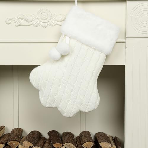 E-FirstFeeling Strick-Weihnachtsstrümpfe für Haustiere, mit Kunstfell-Manschette, Hundepfote, Weihnachtsstrümpfe, groß, gestrickt, Weihnachtsstrümpfe für Hunde, Katzen, hängende Strümpfe,