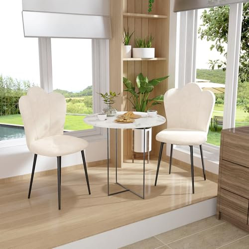 Chleby 2er Eleganten Esszimmerstühlen aus Samt Esszimmer Stuhl mit gepolstertem Sitz und Metallbeinen, Küchenstühle mit Blütenblatt-Rückenlehne für Esszimmer, Wohnzimmer, Schlafzimmer, Küche, Beige