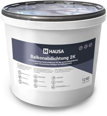 Hausa Balkonabdichtung 2K, 12kg flexible Dichtschlämme zur Abdichtung von Balkon, Terrasse, Bad, Dusche, Keller, Fundamente; Dichtungsmasse für Außenbereich, frost-, UV- und alterungsbeständig