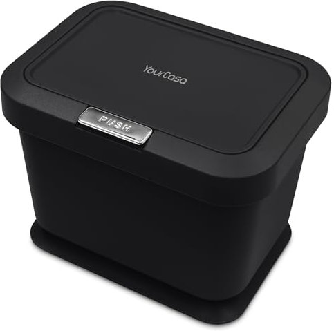 Yourcasa Organic Kitchen Waste Bin, 5 L, Lid with Push Button Mechanism, Compost Bin for Everyday Organic Waste Container, Odour-Proof, Black