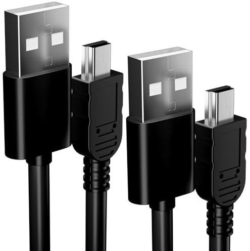 PluX Mini USB Cable 2-Pack (1M+2M) - USB 2.0 Type A to B Charging Cable for PS3 Controller, Garmin GPS, Blue Yeti, Hero 3/4, Dash Cam, Nikon, Canon, Sat Nav, Camera - Black