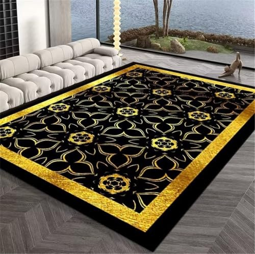 RUGMRZ Antirutsch Teppich 300x400CM Design Kinderzimme schwarz Goldener Luxus-Blumenteppich Leicht zu reinigen für das Wohnzimmer