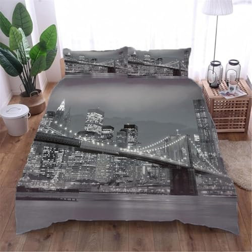 TACOKI Bettwäsche 155x220 Usa, 3D Muster New York Bettwäsche Set Weich Kuschelig Mikrofaser Bettbezug mit Reißverschluss Bettbezüge + 2 Kissenbezug 80x80 cm 333z