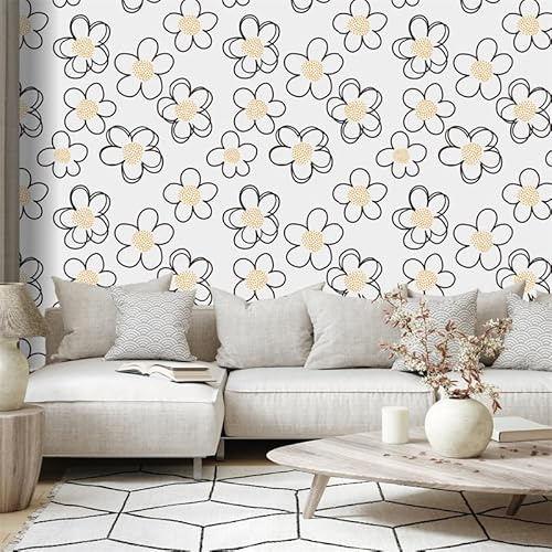 Wallpaper Black Beige Flower Sticky Back Plastic PVC Sticky Wallpaper Waterproof Furniture Peel and Stick Wallpaper Home Art Deco Wallpaper Self Adhesive Wallpaper 2P (40x250 cm)