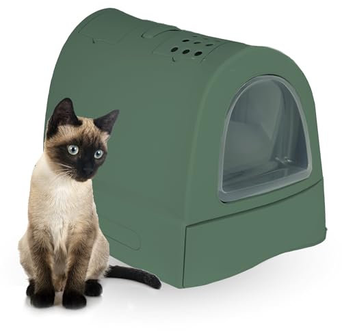 Ligo - Lettiera Gatto chiusa Lettiera per Gatti con Filtro e Paletta contenitore sabbia igienico per gatto. MODERN (VERDE OLIVA)