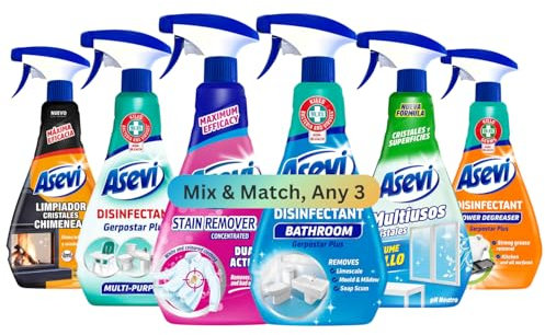 Asevi Spanish Cleaning Spray Bundle Mix & Match Any 3 | Disinfectant Bathroom, Power Degreaser, Stain Remover for Clothes, Chimney, Multi Purpose, Window & Glass Cleaner | Antibacterial Kitchen Spray
