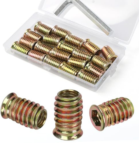 BOUMVID Insert Fileté Bois M10 x 20mm, 20 Pièces Douille Filetée Visser Inserts Écrous à Zinc, Insert D'écrou Borgne Metal Ecrou Hexagonal, Intérieur Manchons a Visse Vis Tête, pour Meubles en Bois