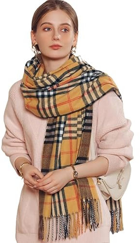 JIAHAOS Schal Für Männer Frauen Multikolen Weiche Klassische Tartan -Karierte Hals Winter Warmes Schals-gelb-70 * 180 cm