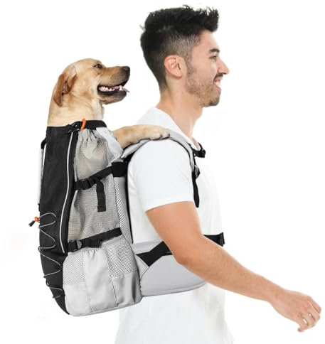 Pawaboo Hunderucksack, Hunde Reisetasche für Kleine Mittlere Rassen, Verstellbar Atmungsaktiv Netz, Welpenrucksack mit Brustgurt, Ergonomisch Haustier Hund Tragetasche für Wandern Reisen, M, Schwarz
