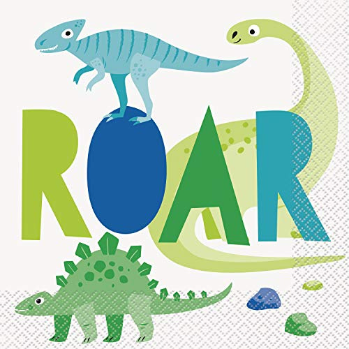 Unique 73882EU - Paper Napkins - 16.5 cm - Blue & Green Dinosaur Party - 16 Count (Pack of 1)