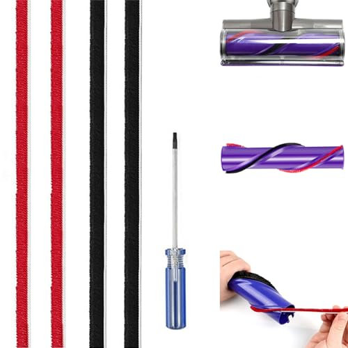 Xiciki 4 PCS Soft Plush Strips, Replacement for Dyson V8 V10 V11 V12 V15 DC58 DC59 DC62 DC72 DC74 Vacuum Cleaner Direct Drive Rolling Roller Brush Strips with Screwdriver