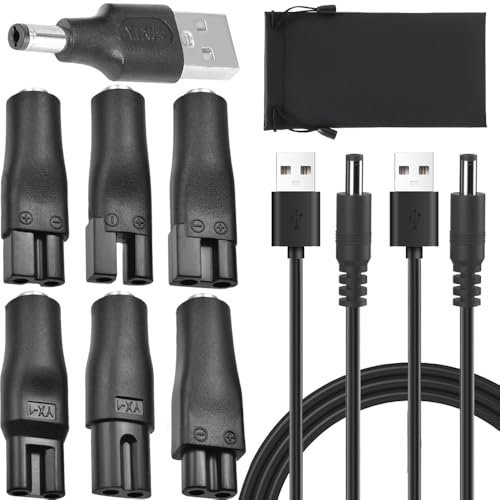 Xiatiaosann Netzkabel 5V Ersatz-Ladegerät USB-Adapter, Haartrimmer-Ladekabel für elektrische Clipper, Barttrimmer, Rasierer, Luftreiniger (2 Kabel & 7 Adapter & Tasche)