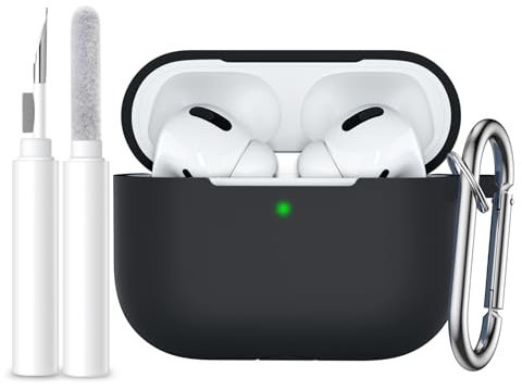 Easuny Hülle Kompatibel mit AirPods Pro 2/1 Hülle, Stoßfest Weiche Silikon AirPods Pro 2 Case Kompatibel mit Apple AirPods 2./1. Generation Hülle, LED Sichtbar, mit Karabiner&Reinigungskit-Schwarz