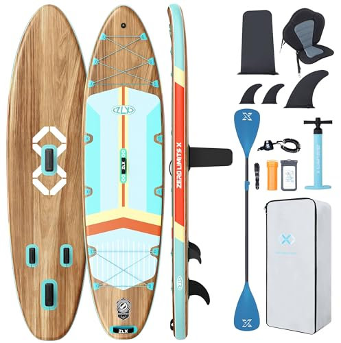 ZLX 350cm Extra Groß Stand Up Paddle Board mit Sitz Große Tragfähigkeit 550LB Inflatable SUP Board für Erwachsene Anfängerfreundlich Stabiles Anti-Rutsch-Deck, Pumpe, SUP Paddle