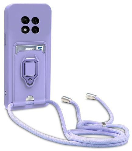 yanasuo Protección de Cámara Funda Compatible con Xiaomi Redmi Note 14 Pro 5G / Poco X7 5G, con Anillo Soporte, Ajustable Collar Correa de Cuello Cordón Carcasa de Silicona-Púrpura