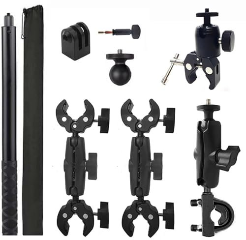 Lenker Action Kamera Halterung,Super Clamp Magic Arm Kamera Mount,Action Kamera Motorrad Mount,mit verstellbare 193cm Selfie Stick,360-Grad-Drehung,Double Clamp,für gopro Insta 360 one X 2