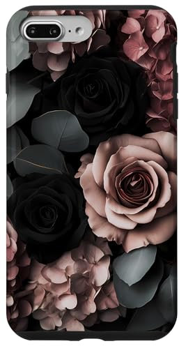 Dunkles Blumenmuster, elegante rosa und schwarze Rose Hülle für iPhone 7 Plus/8 Plus