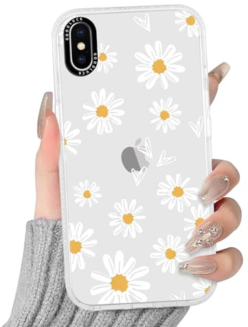 Yirlbey Transparent HandyHülle für iPhone X/iPhone XS Hülle, Aesthetic Blumen Bunt Muster Herz Design Mädchen Geschenk Schutzhülle, Silikon TPU-Rahmen PC-Rückseite Case Cover für iPhone XS 5,8