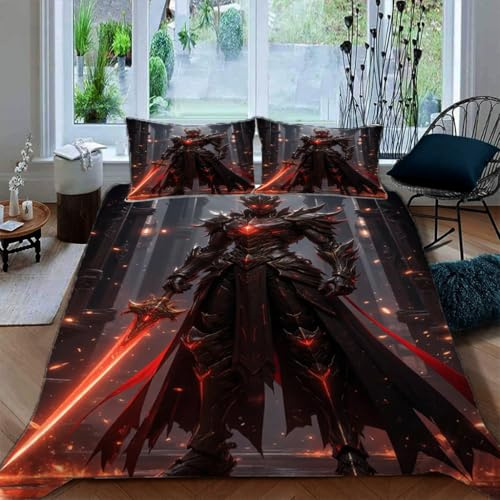 Zbeiba Bettbezug 155x220,3D Eisen-Krieger Drucke Muster Für Teenager Kinder weich Komfort Mikrofaser Bedding Bettbezug Mit Reißverschluss + 2 Kissenbezüge(155x220+2 * 80x80,#6