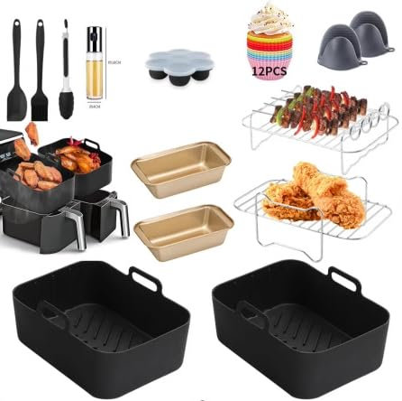 Heißluftfritteusen Zubehör für Ninja Foodi AF400EU, AF300EU, Emerio, Princess, Innsky, 7,6L/8L/9L/9,5L Dual Zone Heißluftfritteuse, Airfryer zubehör Satz (Plus 7-Loch-Eierkuchenform)