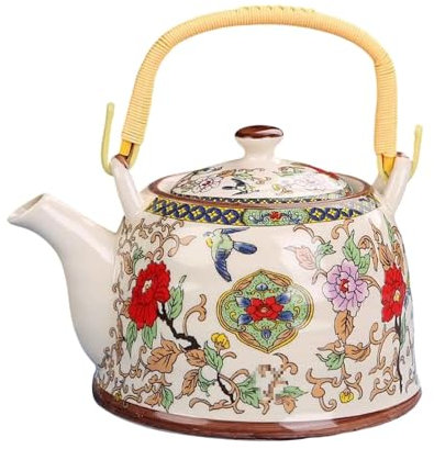 Fenteer Porcelain Teapot Water Kettle 900ml Coffee Pot with Removable Infuser for Outdoor Indoor Hotel Camping Housewarming Gift Home, Flowers and Bird