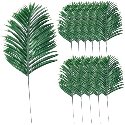 Yaoliucp 12pcs Feuilles de Palmier artificielles 20x9.5 Pouces extérieures Fausses frondes en Plastique en Plant