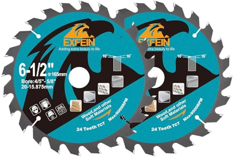 EXFEIN 165mm Wood Cutting Discs 2pcs, 24 Teeth ATB TCT Fine Finish Disc with 20mm Bore for Wood Plastic