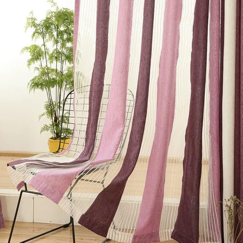 Tolldek Voile Gardinen 2pcs Set, Rose Lila Transparente Schlaufen Gardinen Patchwork, Polyester Ösen Vorhänge Dekoschal Fensterschal für Schlafzimmer, B 102 x H 138cm