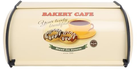 Metal Bread Box, Yellow Vintage Roll Top Bread Storage Holder Foodstuffs Storage Container for Kitchen Countertop Farmhouse (Donut)