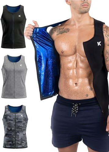 Kewlioo Men's Heat Trapping Zipper Sweat Enhancing Vest - Sauna Suit Shirt Compression Vest Shapewear Top for Gym Exercise
