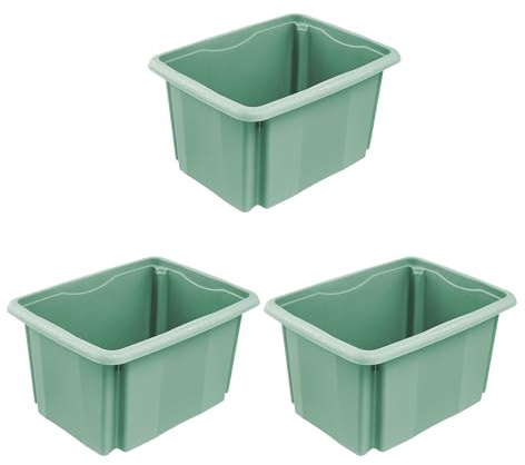 keeeper emil 3x Aufbewahrungsbox mit Dreh-/Stapelsystem, 38 x 28,5 x 20,5 cm, 15 l, Nordic Green