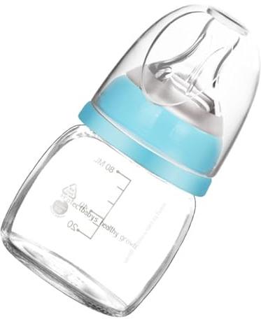 NOLITOY Biberon en Verre 80ml pour -né Bleu Tétine Anti-colique et Paille Facile à Nettoyer, Petit Biberon Portable pour Alimentation Infantile