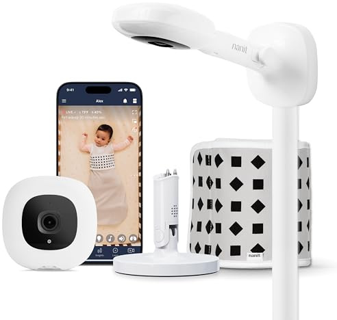 Nanit Pro Baby Monitor Bundle, 1080p Wi-Fi, allarme pianto e tosse, monitoraggio del sonno, montaggio a parete, monitoraggio del movimento respiratorio, compatibile con smartphone e tablet