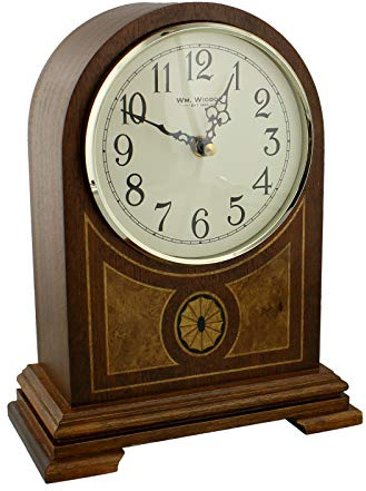 Wooden Arched Inlaid Case Quartz Mantel Clock With Arabic Numbers and Westminster Chime by WBL