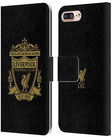 Head Case Designs Officially Licensed Liverpool Football Club Black 2 Crest 2 Leather Wallet Case Compatible With Apple iPhone 7 Plus/iPhone 8 Plus