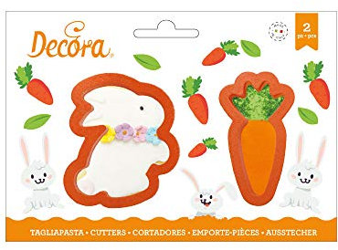 DECORA 0255076 SET 2 EMPORTE-PIÈCES EN PLASTIQUE LAPIN ET CAROTTE 8 X H 2,2 CM
