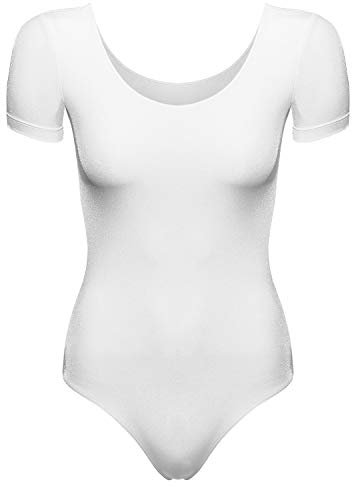 Arabesque Kurzarm Lycra Damen Ballettanzug Body Leotard Dance Trikot Turnanzug Carmen (Weiß, S)