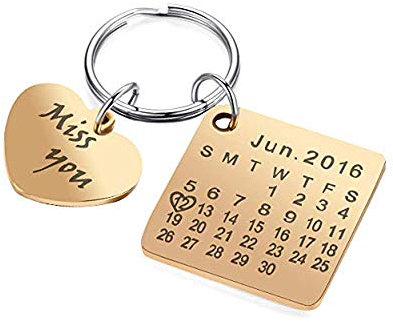 Gravure Personnalisé Date Calendrier Porte-clés Personnalisé Date Pendentif Porte-clés pour Les Amoureux Couples Saint Valentin Anniversaire Anniversaire Cadeau spécial (Coeur d'or)