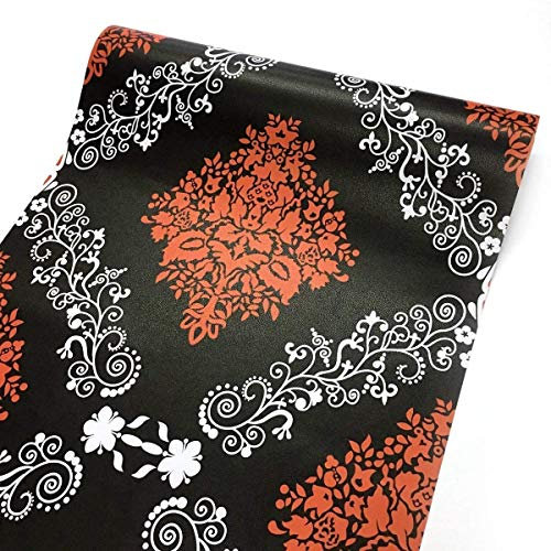 H&RB Vintage Red Black Damask Contact Paper Decorative Peel and Stick Wallpaper Self Adhesive Shelf Drawer Liner Roll 17.7 x 393