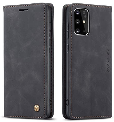 QLTYPRI Hülle für Samsung Galaxy S20 Plus, Vintage Dünne Handyhülle mit Kartenfach Geld Slot Ständer PU Ledertasche TPU Bumper Flip Schutzhülle Kompatibel mit Samsung Galaxy S20 Plus - Schwarz