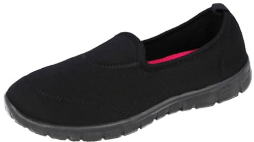 Ladies Canvas Mesh Memory Foam Slip On Flat Ultra Lightweight Flexi Plimsoll Pumps Sports Comfort Trainers Go Shoes Size 3-8 (All Black/Fuchsia, 3)
