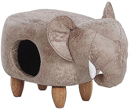 Beliani Praktischer Hocker für Kinder und Tiere in Elefanten-Form hellgrau Lederoptik mit Höhle Jumbo