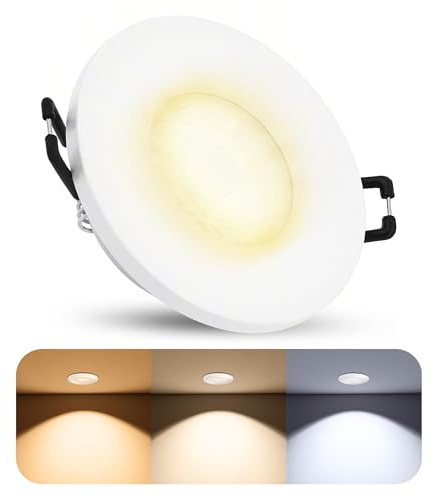 SSC-LUXon BEDA Bad Einbau Downlight rund weiß IP65 GU10 3 Lichtfarben | Bad-Downlight rund weiß für Bad, Dusche & Sauna - warm / neutral / tageslicht per Schalter, inkl. GU10 LED, wasserdicht IP65