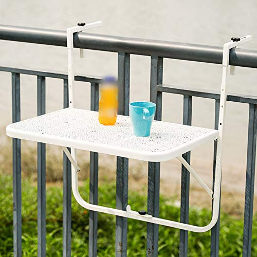 Balkon Klappdeck Hängend Tisch,Verstellbar Balkonhängetisch,60x40cm Metall Klappbar Balkontisch Hängetisch Geländer Klapptisch,Lagerung Eisen Faltbarer Blumenständer Schreibtisch Wandtisch(white)