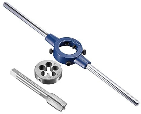 uxcell 1/2-28 UNEF Gewindebohrer und Schneideisen-Set mit 38 mm rundem Schneideisen-Griffschlüssel, Hochgeschwindigkeitsstahl-Maschinengewindebohrer und rundem Schneideisen-Gewindewerkzeug