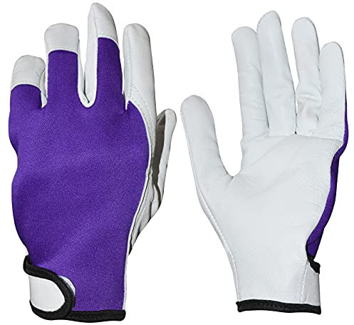 Damen-/Herren-Leder-Gartenhandschuhe, dornensicher, rutschfest, Violett, Größe M