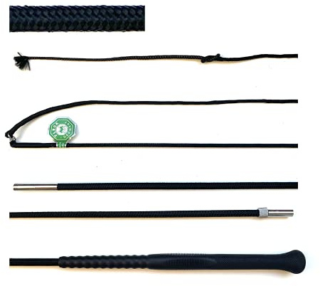 JA Horse Fouet Longier 180/200 cm divisible démontable en deux parties à visser (200 cm, poignée ergonomique Fleck noire)