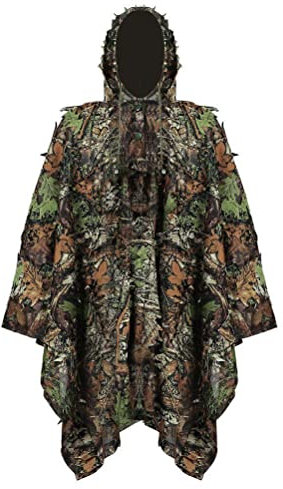 Prevessel Camouflage-Regenponcho, 3D-Blätter, Jagdumhang, Tarnumhang, Stealth Ghillie Waldjagd Kinder und Erwachsene